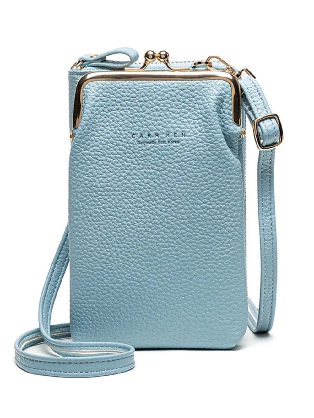Light Blue genuine  Leather Crossbody Phone Bag